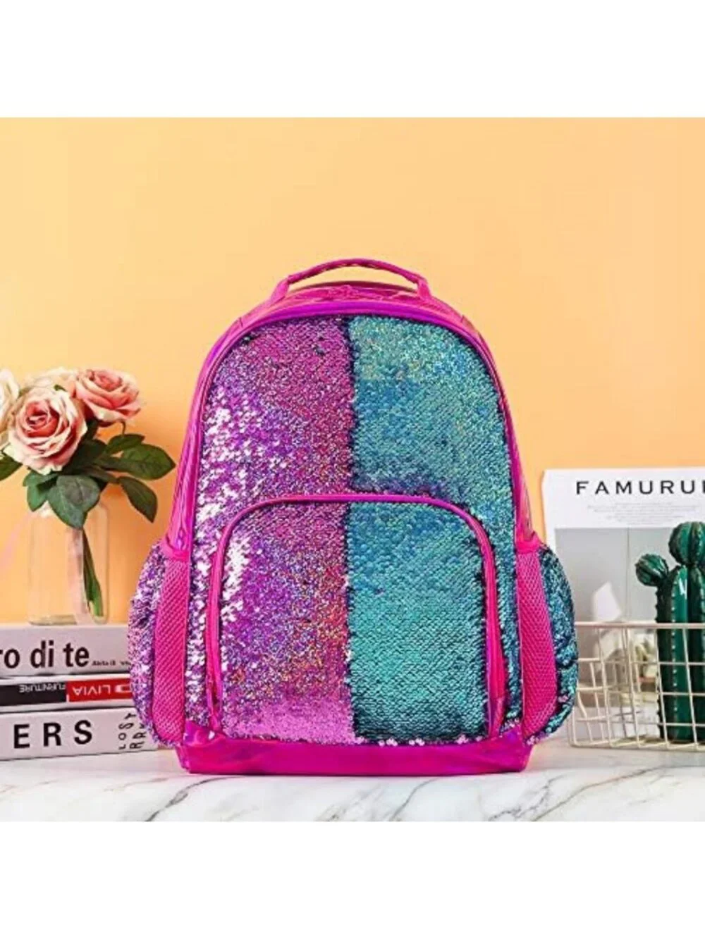 Holographic Sequin Backpack for Girls | Flip Sequin School Bookbag for Kids